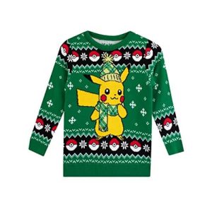 Pikachu en Neige – Pull Vert Pokémon – Pull de Noël pour Enfant