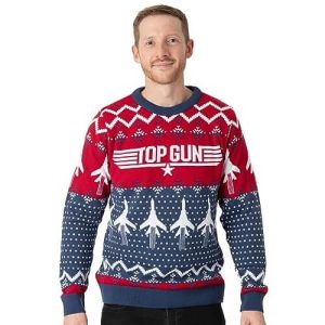 Pilote de Noël – Pull Bleu Top Gun et Avions – Pull de Noël pour Homme