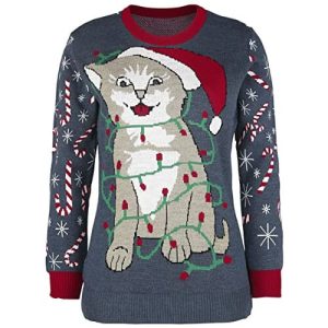 Pris au Piège – Chat et Guirlande de Noël – Pull Moche Femme