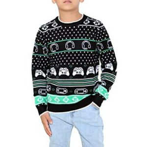 P&rsquo;tit geek -Geek, »Happy Gaming », vert -Pull de Noël Enfant / Bébé