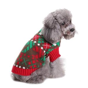 Pull de noël chien Sucres d&rsquo;Orge – Pull de noël chien – Kaki, Vert & Rouge