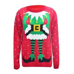 Pull déguisement lutin les bras dans le dos – Flocons de neige – Rouge