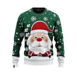 Vert Noël – Père Noël en Étoiles – Pull de Noël Homme