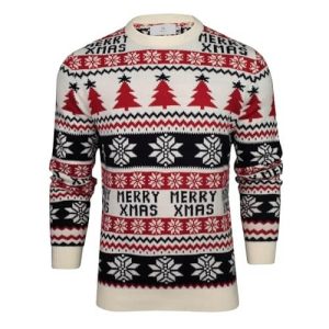Rouge Kitsch- Pull Noël avec Flocon et Renne – Pull Moche Homme