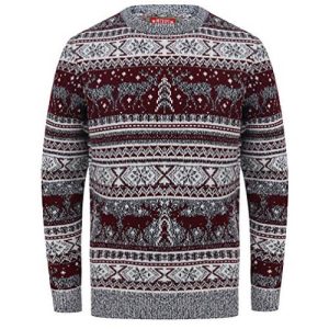 Quand c&rsquo;est Flou, Y&rsquo;à un Loup – Pull de Noël Gris et Rouge avec Rennes