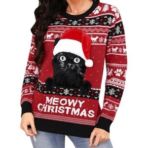 Réchauffez-vous – Pull tricoté Femme Festif – Chandail de Noël Rouge