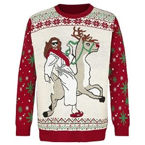 Reindeer Rider – Jésus sur le dos d&rsquo;un renne – Pull de Noël Kitsch