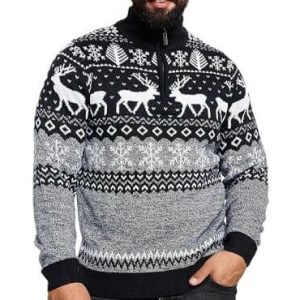 Rencontre avec les Rennes – Pull de Noël à col zippé – Doux et stylé pour homme
