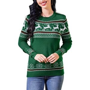 Renne Festif – Prêt pour Noël – Pull Vert pour Femme