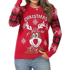 Renne Foufou – Pull Noël Col Rond Rouge – Pull de Noël