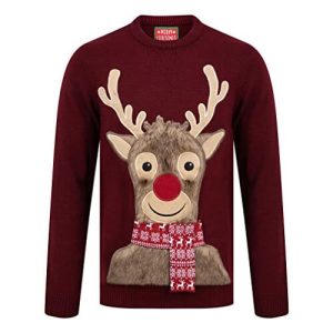 Renne pas épilé – Rodolphe & écharpe rouge – Pull Noël Homme