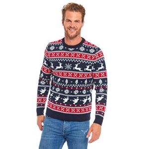 Rennes, Anges & Sapins – Marine/Rouge – Pull de Noël pour Homme