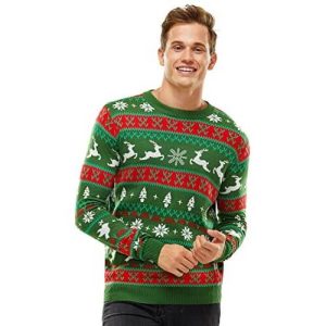 Rennes, Anges & Sapins – Vert/Rouge – Pull de Noël pour Homme