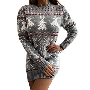 Robe de Norvège – Robe pull, rennes, gris – Pull Noël Femme