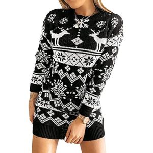 Robe de Norvégienne – Robe pull, rennes, noir – Pull Noël Femme