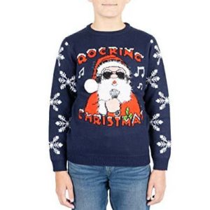 Rock papa Noël – père Noël, « Rocking christmas », bleu- Pull de Noël Enfant / Bébé