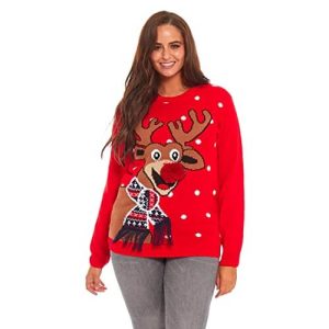 Rodolphe Au Gros Nez – Big Pompon – Pull de Noël Femme