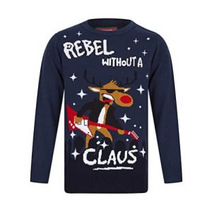 Rodolphe rock – Rodolphe, « Rebel without a Claus », bleu – Pull de Noël Enfant / Bébé