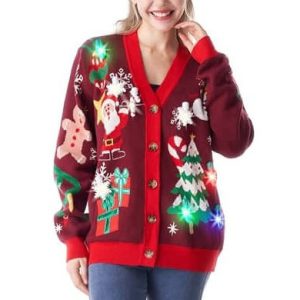 Rudolph&rsquo;s Light Show – Pull de Noël Rouge avec LED intégrées pour Femme – Pull Moche Unisexe