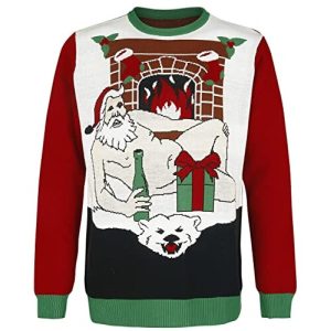 Sexy Santa – Père-Noël Nu Devant Cheminée – Pull Moche Kitsch