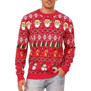 Sourire Enneigé – Père Noël et Arbre de Noël – Pull Moche de Noël pour Homme