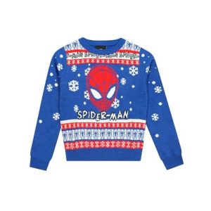 Super-héros de Noël – Pull Spiderman Bleu Enfant – Pull de Noël Marvel Officiel