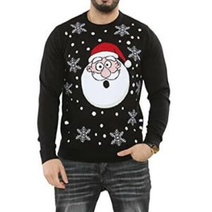 Suprise papa Noël – Pull Père Noël, noir- Pull Noël Homme