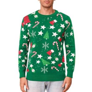 Trio Mignon aux Pompons – Pull de Noël Rouge pour Homme – Design Rudolph Tricoté