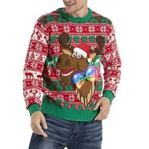 Trophée des Fêtes – Tête de Renne – Pull Moche à LED