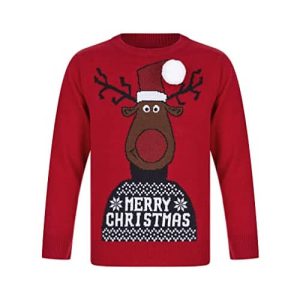 Un col roulé pour Rodolphe – Rodolphe, « Merry Christmas », rouge – Pull de Noël Enfant / Bébé