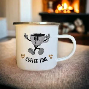 Mug métal émaillé “Coffee Time” – Style vintage et bonne humeur⚡☕
